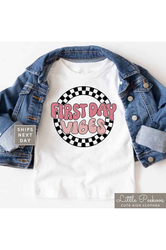 Retro Back To School Shirt - First Day Vibes School T-Shirt For Girl - 1St Day Of Preschool Toddler Tee - Kids First Day Of School Shirt TODDLER SHORT SLEEVE TEE BELLA CANVAS 3001T