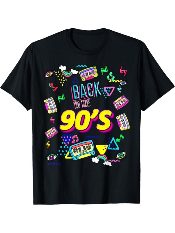 Retro Back To 90's Novelty Graphic T-Shirts & Cool Designs T-Shirt men and women can wear, black, white, gifts