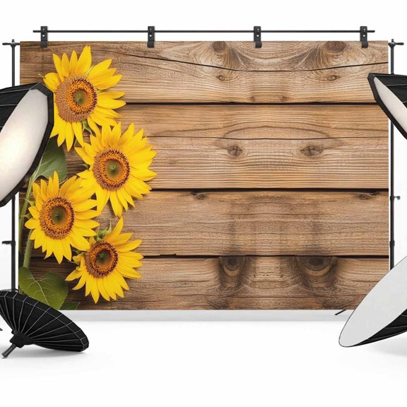 Retro Backdrop for Photography, Sunflowers Rustic Wood Grain Texture Pastoral Photo Backdrop Portrait Background Party Banner Photo Backgrounds for Studio Booth Props, 12x8ft