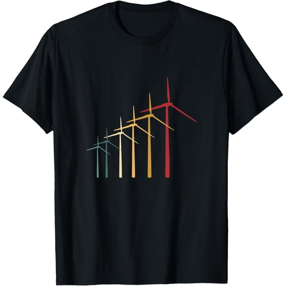 Retro Background Wind Power Lover Renewable Energy Activist T-Shirt men and women can wear, black, white, gifts