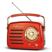 Portable AM FM SW Radio Vintage Radio Great Receiver Retro Bluetooth Speaker Battery or Plug in Wall Support USB Drive/Micro SD Card Good Sound for Family or Friend for Home Kitchen Outdoor Red