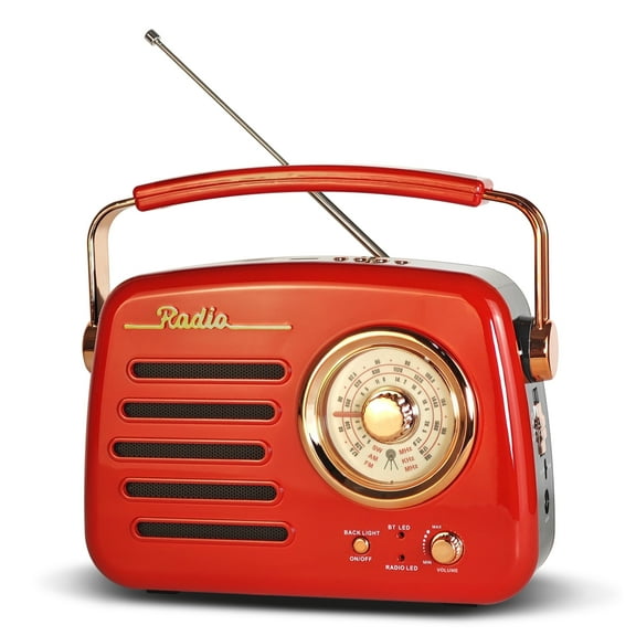 Retro Backlit AM FM Shortwave Radio, Great Receiver Bluetooth Speaker Battery or Plug in Wall, Support USB Drive/TF Card, Good Sound for Family or Friend for Home/Outdoor(Red)