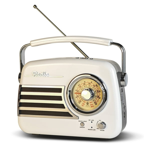 Retro Backlit AM FM Shortwave Radio, Great Receiver Bluetooth Speaker Battery or Plug in Wall, Support USB Drive/TF Card, Good Sound for Family or Friend for Home/Outdoor(White)