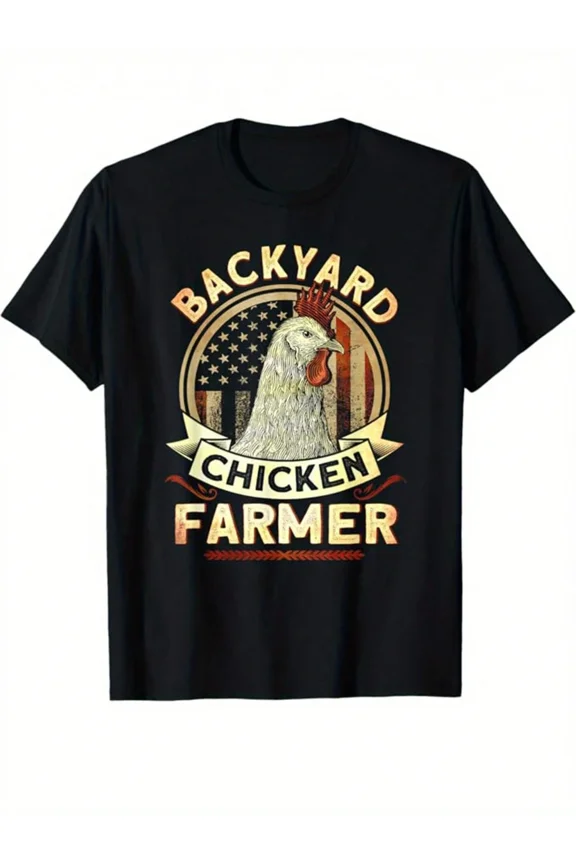 Retro Backyard Chicken Farmer T-Shirt Patriotic American Flag Rooster Graphic Tee Vintage Poultry Farming Apparel for Men and Women