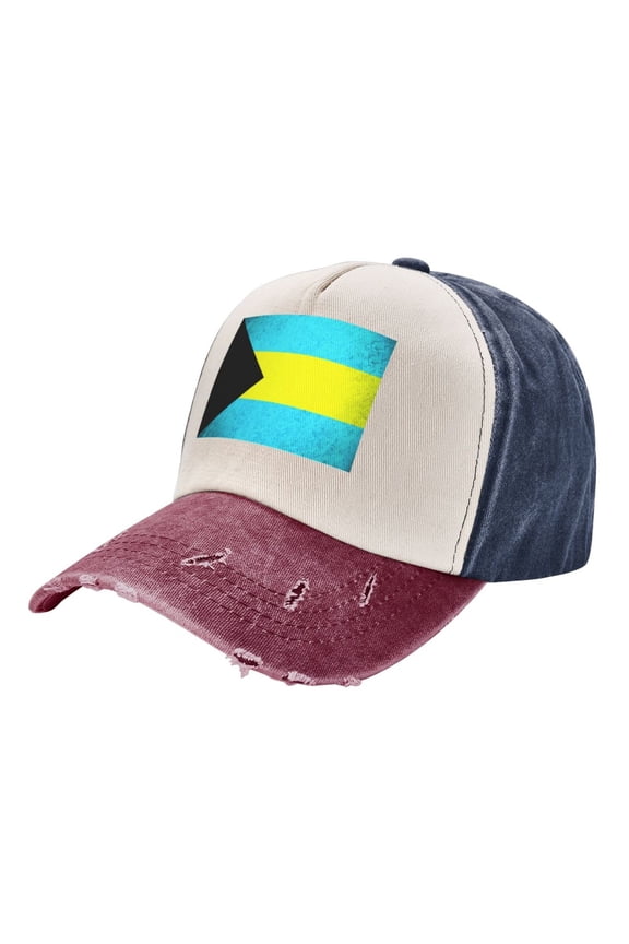 Retro Bahamas Flag Baseball Cap Distressed Adjustable Vintage Cotton Denim Hat for Women Men