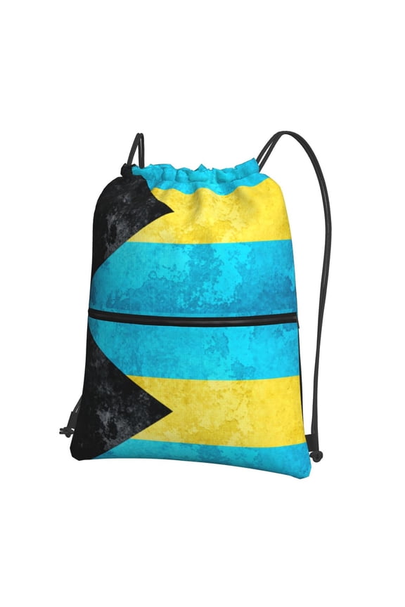 Retro Bahamas Flag Drawstring Backpack Water Resistant String Bag Sports Sackpack Gym Sack For Men Women