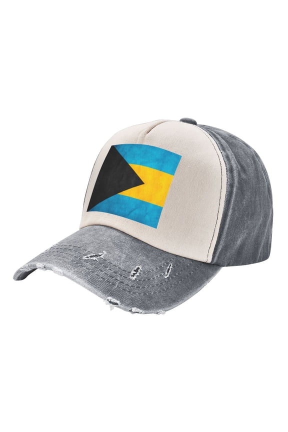 Retro Bahamian Flag Baseball Cap Distressed Adjustable Vintage Cotton Denim Hat for Women Men