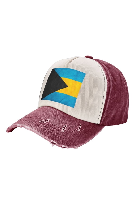 Retro Bahamian Flag Baseball Cap Distressed Adjustable Vintage Cotton Denim Hat for Women Men