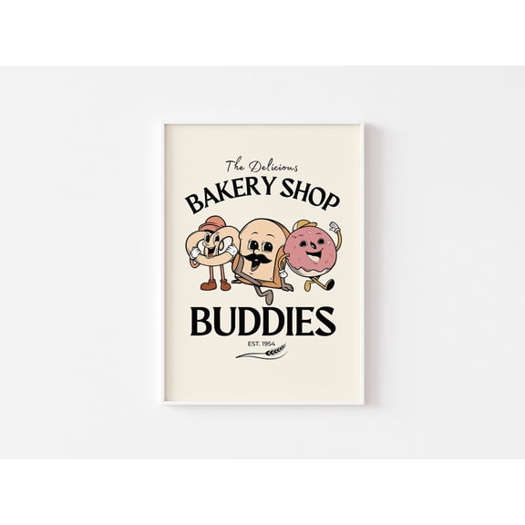 Retro Bakery Poster 60S Cartoon Food Kitchen Poster, Unframed Paper Poster 8x10in
