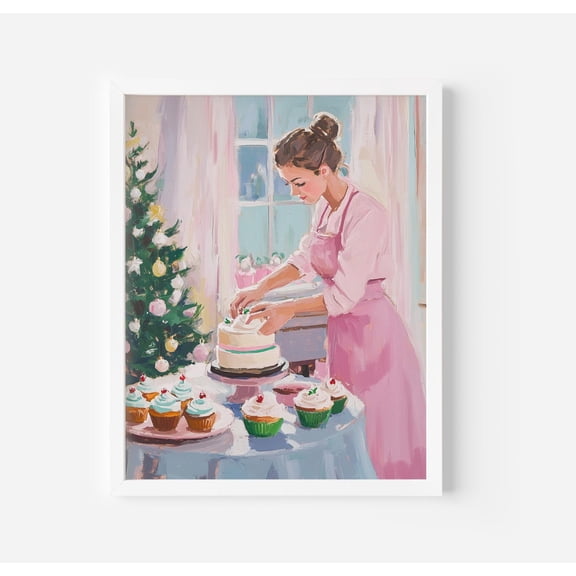 Retro Baking Art Poster Pink Kitchen Decor, Unframed Canvas Size 8x12 F03.1.19l1252