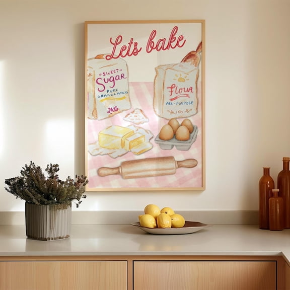 Retro Baking Art Print Pink Kitchen Wall Decor 16x24 UNFRAMED