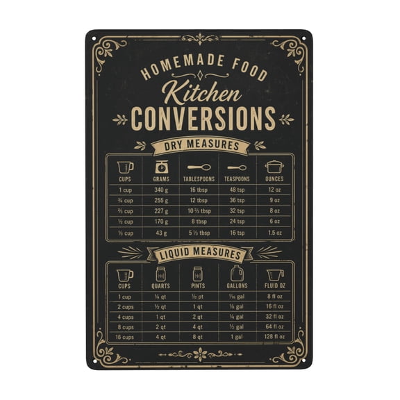 Retro Baking Conversion Chart Metal Tin Sign For Kitchen Wall Decor 8x12 Inch