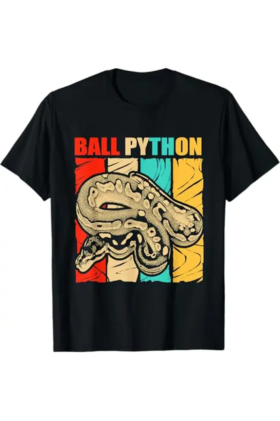 Retro Ball Python Printed T-Shirt - 100% Cotton, Round Neck, Machine Washable, All-Season Casual Tee, Python T-shirt