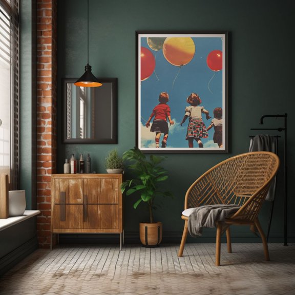 Retro Balloons In The Sky Happy Balloons Retro Poster Unframed Paper Print