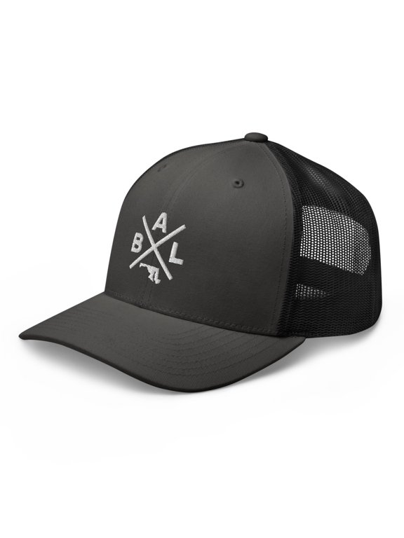 Retro Baltimore Trucker Hat Mesh BAL Cross Trucker Cap (Charcoal/ Black)