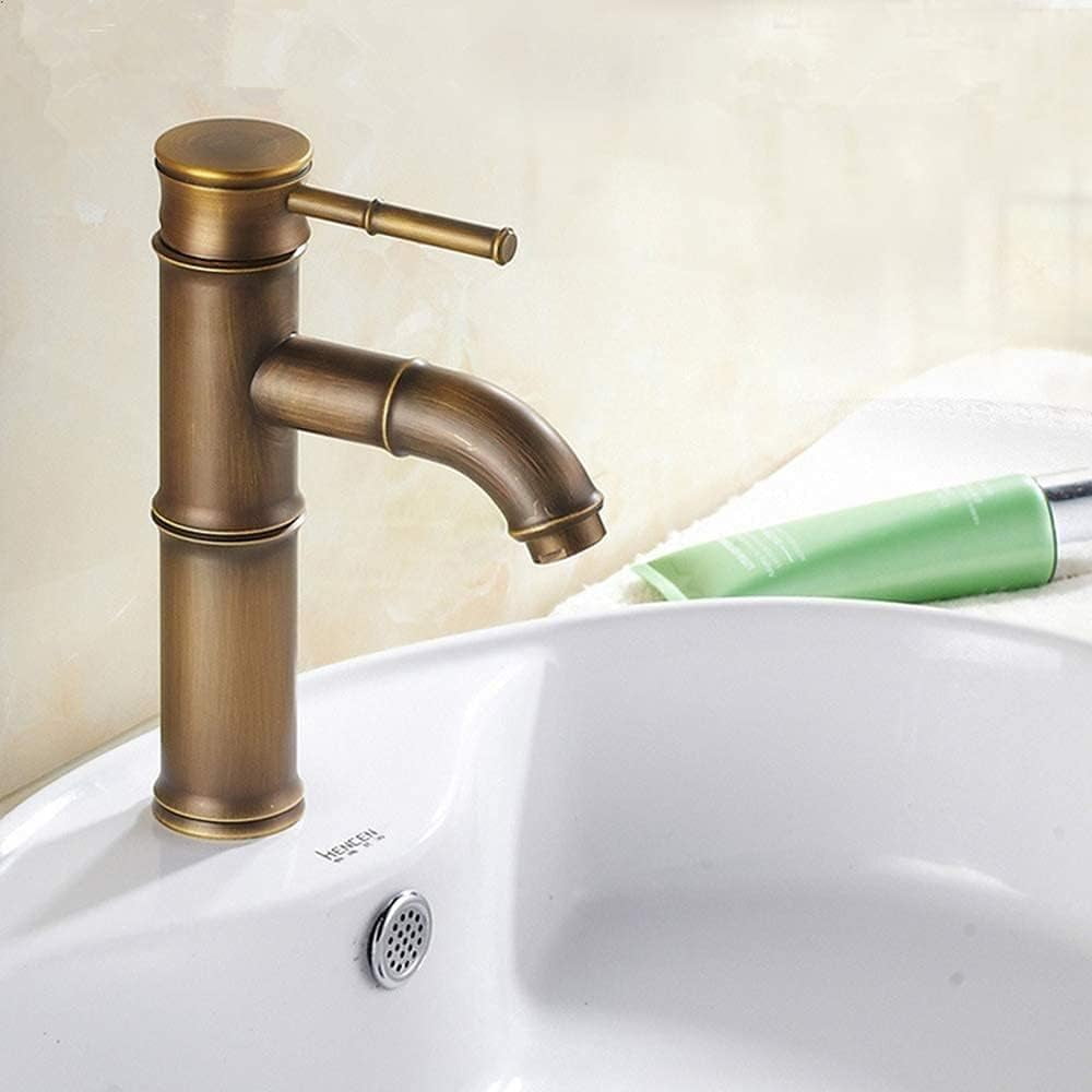 Retro Bamboo Design Brass Faucet Bathroom Basin Kitchen Sink Patio Cold and Hot Water Tap