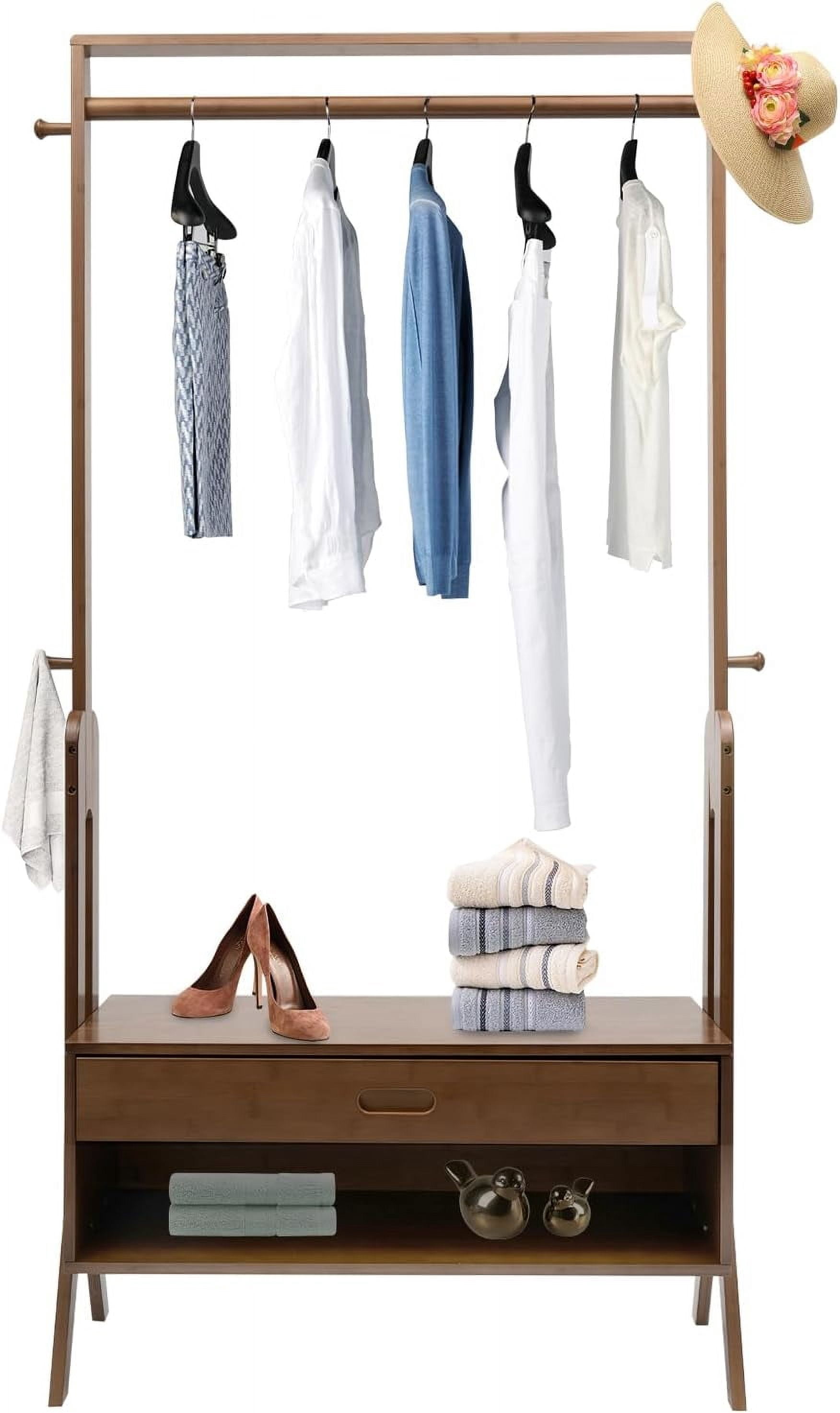 Retro Bamboo Garment Rack, Vintage Freestanding Closet Organizer with ...