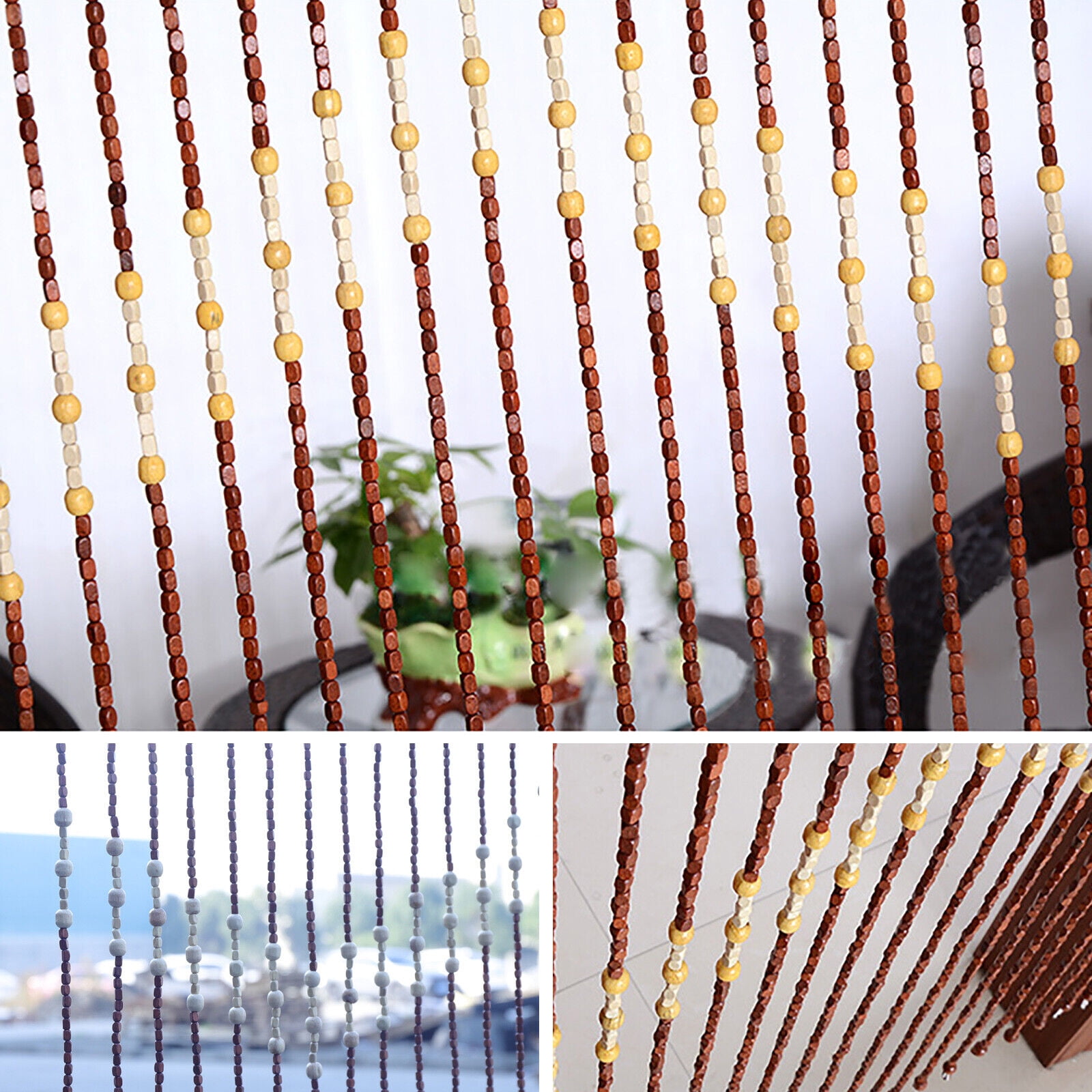 Retro Bamboo Grains and Wood Bead Curtain 27 Lines 35.4*68.9inch for Decoration or Improvement of the Layout