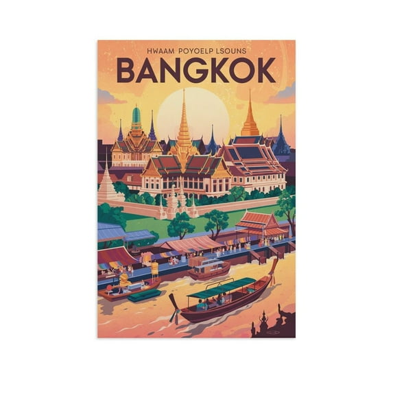 Retro Bangkok City Poster Vintage Thai City Tourism Wall Art Canvas Poster