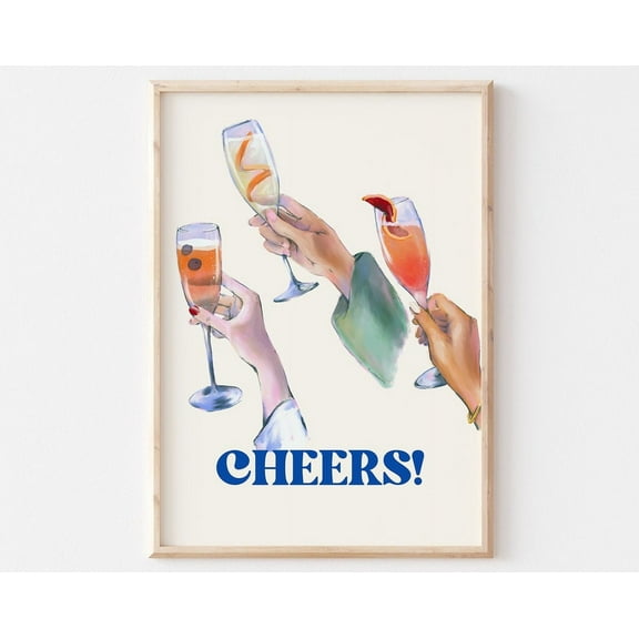 Retro Bar Cart Print, Cheers Print, Bar Cart Decor, Aesthetic Kitchen Decor, Bar Cart Wall Art, Trendy Wall Art, Cheers Poster Wall Art, Modern Wall Decor, 8x12 UNFRAMED
