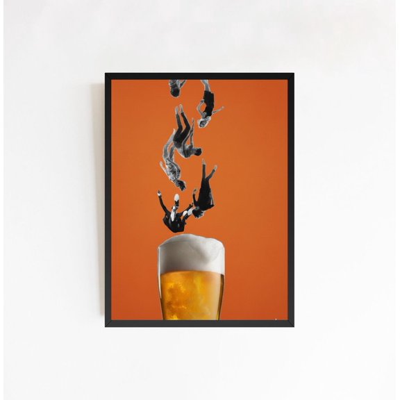 Retro Bar Decor Beer Diver Helmet Underwater Tavern Graphic Art, Unframed Poster
