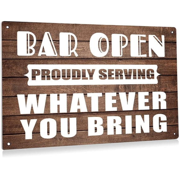 Retro Bar Open Proudly Serving Metal Tin Sign Wall Decor Rustic Coffee Sign for Home Café Bar Country Decor Gifts
