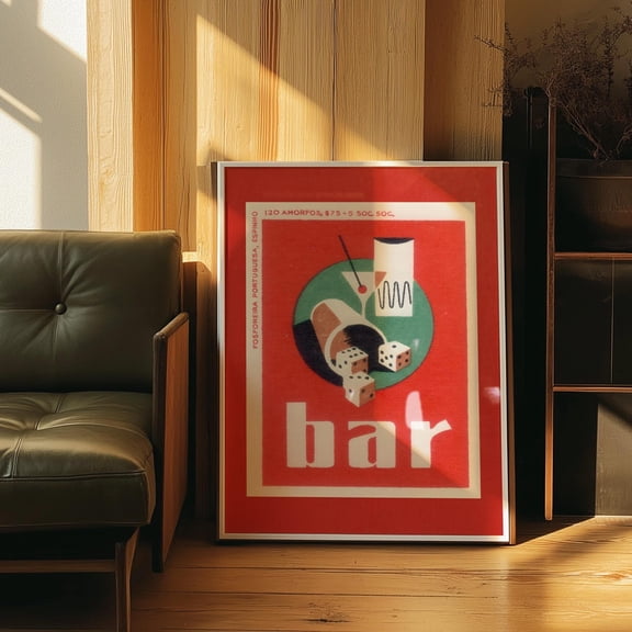 Retro Bar Portuguese Matchbox Wall Art, Unframed Paper Print Size 8x12