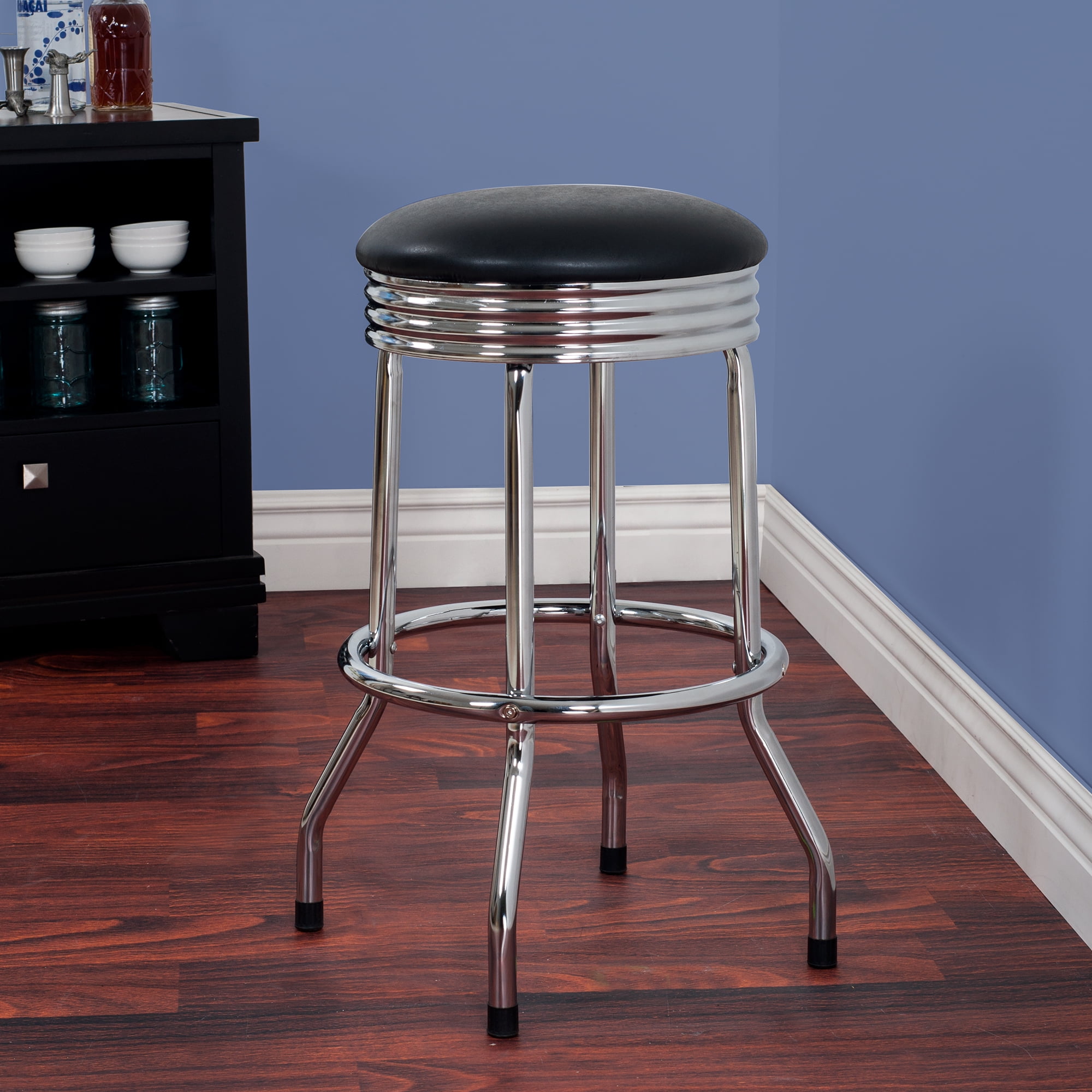 Retro Bar Stool with Swivel Seat  Round Chrome Barstool with Foam Padding and Vinyl Cover for Diners, Workshops, and Pubs by Weymouth Home