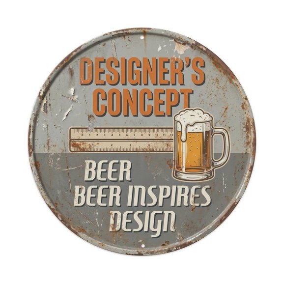 Retro Bar Style Designer Modern Lounge Beer Vintage Metal Tin Sign Plaque Wall Decor for Cafe, Club, Garden Round Metal Poster 8x8Inch
