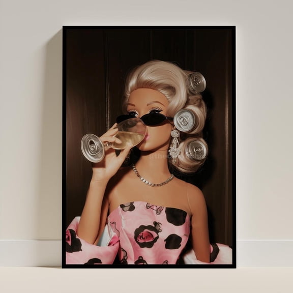 Retro Barbie Doll Cocktail Print Bar Cart Decor Coquette Poster