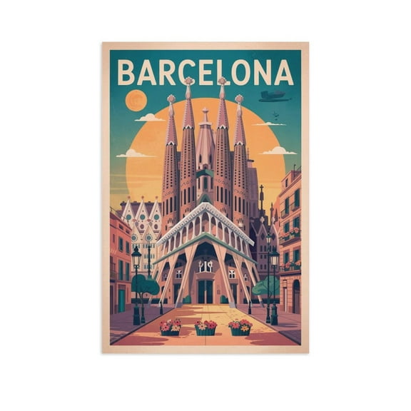 Retro Barcelona City Poster Vintage Spanish City Tourism Art for Walls Print Poster