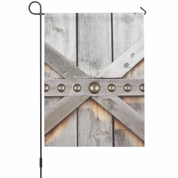 Retro Barn Door Garden Flag 12 x 18 Inches, Vintage Metal Rivets Farmhouse Barn Garage Wood Grain Weather Proof Outdoor Patio Flags Double Sided Small Garden Decoration for Yard Outside Home