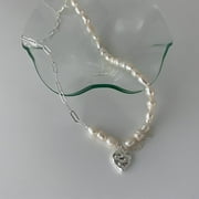 MAOKA Retro Baroque Pearl Heart Pendant Necklace Women's Boho Charm Necklace Jewelry Gift