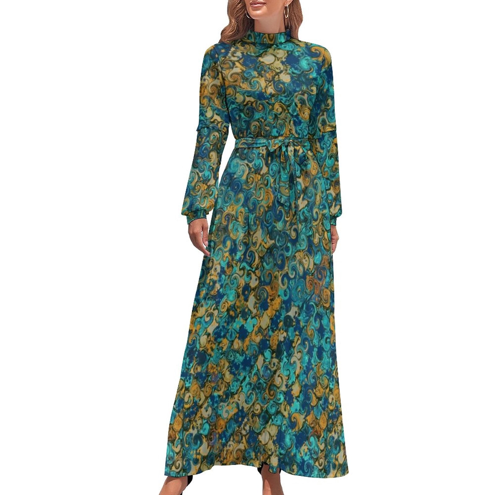 chinese dress ladies ModaPosa Elina Maxi Dress in Baroque Swirl Blue Red – ModaPosa Online Store main image 0