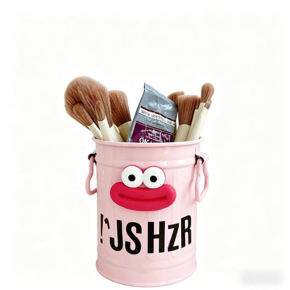 Retro Barrel Pen Holder with 2 Handles, Metal Pencil Holder Pen Cup, Makeup Brush Holder, Cute Pen Organizer for Desk Office Home,Pink