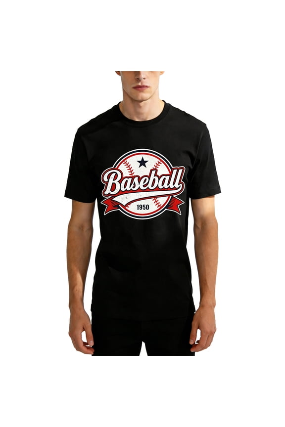 Retro Baseball 1950 T-Shirt 100% Cotton Men's Graphic Short Sleeve Tee L