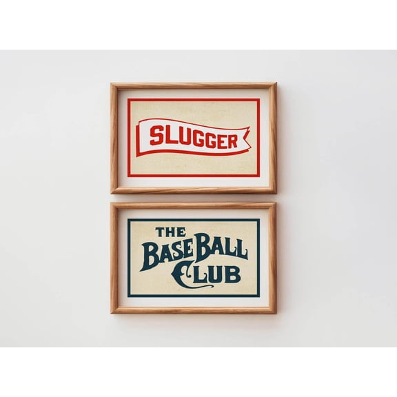 Retro Baseball Art Sports Wall Decor Baseball Fan Wall Art Set 2 Stretched Canvas 16x24