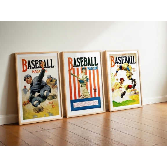 Retro Baseball Art Vintage Baseball Wall Decor Retro Sports Wall Art for Fan Set 3 Stretched Canvas 16x24