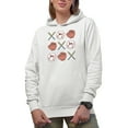 thumbnail image 1 of Retro Baseball Bats, Gloves & Smiling Balls Art Merch Gift, White Hooded Sweatshirt or Hoodie, Small, 1 of 5