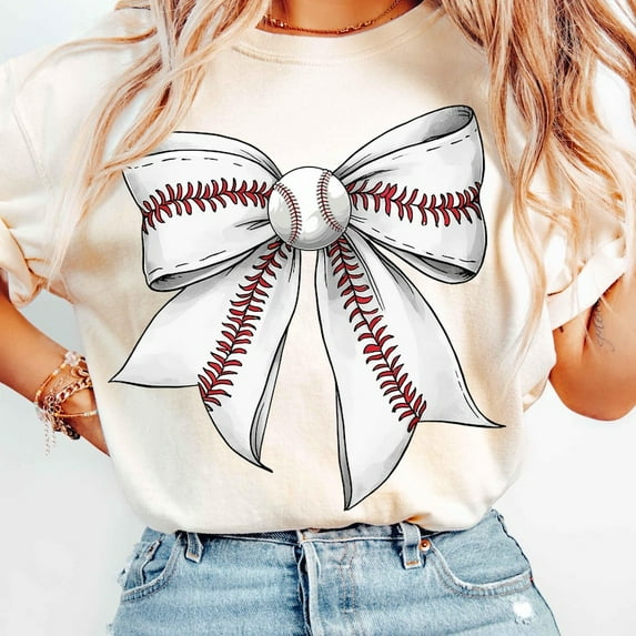 Retro Baseball Bow T-Shirt, Coquette Baseball T-Shirt, Bow Baseball T-Shirt