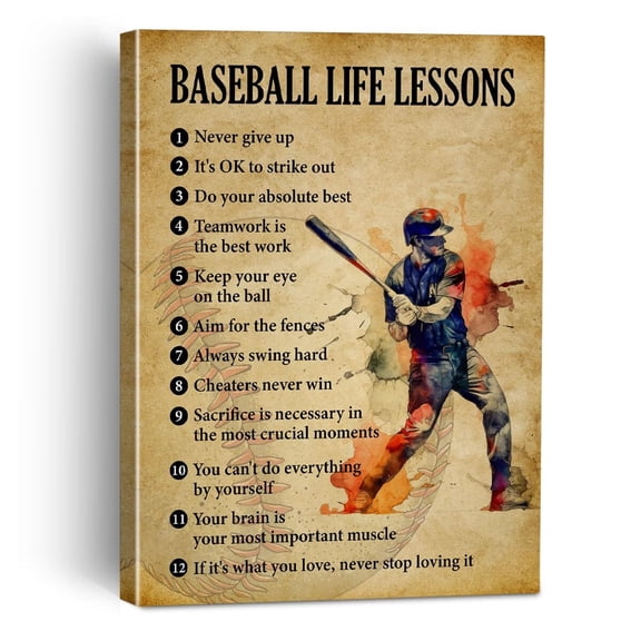 Retro Baseball Canvas Painting - Framed Wall Art Decor for Home Boys Bedroom, Motivational Baseball Life Lessons Sports Canvas Poster Print Decorative Gift