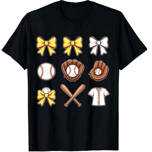 Retro Baseball Coquette Aesthetic Graphic Tee Cute Sports Bows Baseball Bats Glove Jersey Unisex Adult T-Shirt