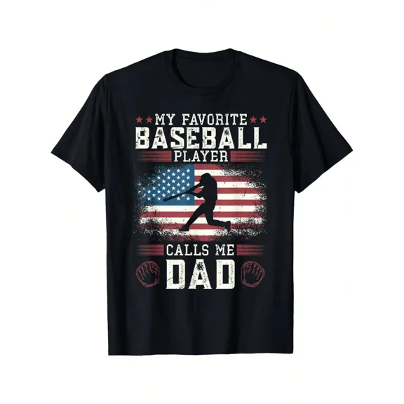 Retro Baseball Dad T-Shirt American Flag Vintage Sports Father's Day Gift Men's Graphic Tee