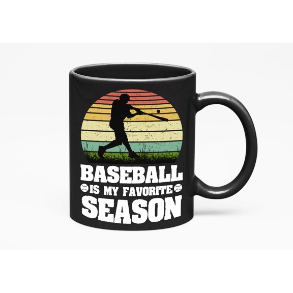 Retro Baseball Is My Favorite Season, Baseball Player, Fan or Coach, Black 11oz Ceramic Mug