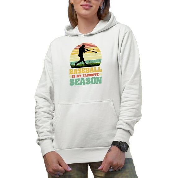 Retro Baseball Is My Favorite Season with a Player, White Hooded Sweatshirt or Hoodie, Medium