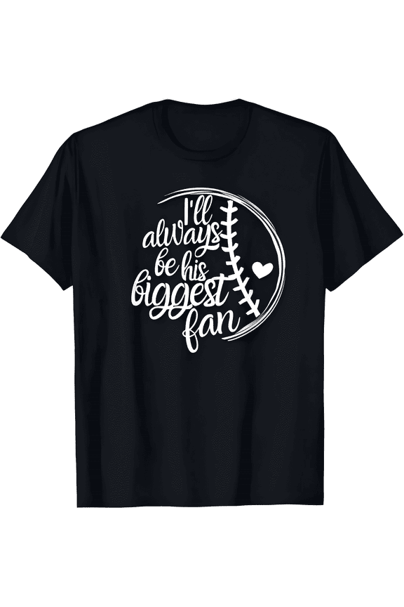 Retro Baseball Mom Shirt I'll Always Be His Biggest Fan Graphic Tee Cute Sports Heart T-Shirt for Women Men
