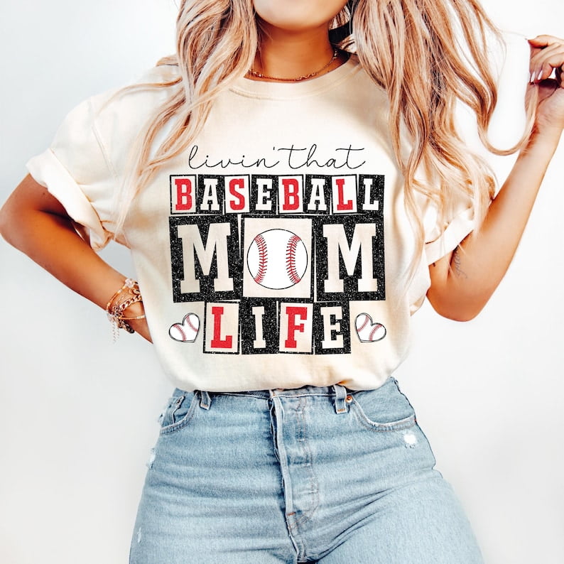 Retro Baseball Mom T-Shirt, Glitter Game Day Tee, Baseball Mama Shirt, Sports Mom Sublimation Style Tee