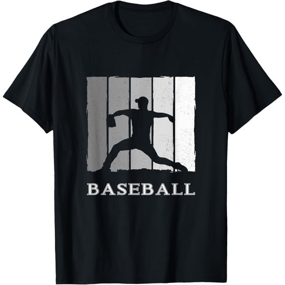 Retro Baseball Pitcher Silhouette Graphic T-Shirt - Vintage Sports Athlete Tee for Men and Women - Classic Distressed Baseball Player Design