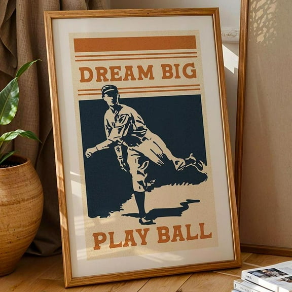Retro Baseball Print Play Ball Art Poster Sports Wall Art Kids Room Sports Decor Retro Sports Gift For Baseball Fan Wall Art, Modern Wall Decor, 8x12 UNFRAMED