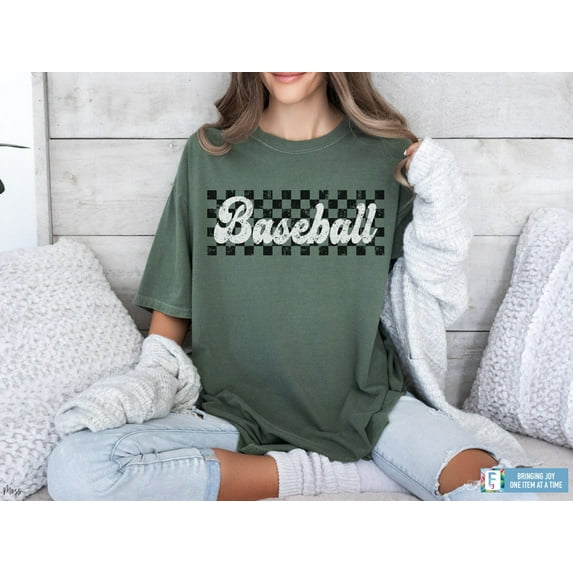 Retro Baseball Shirt, Cute Baseball Mama Shirt Vintage Baseball T-Shirt, Baseball Lover Checkered Baseball Shirt for Baseball Mom All Size S-5Xl